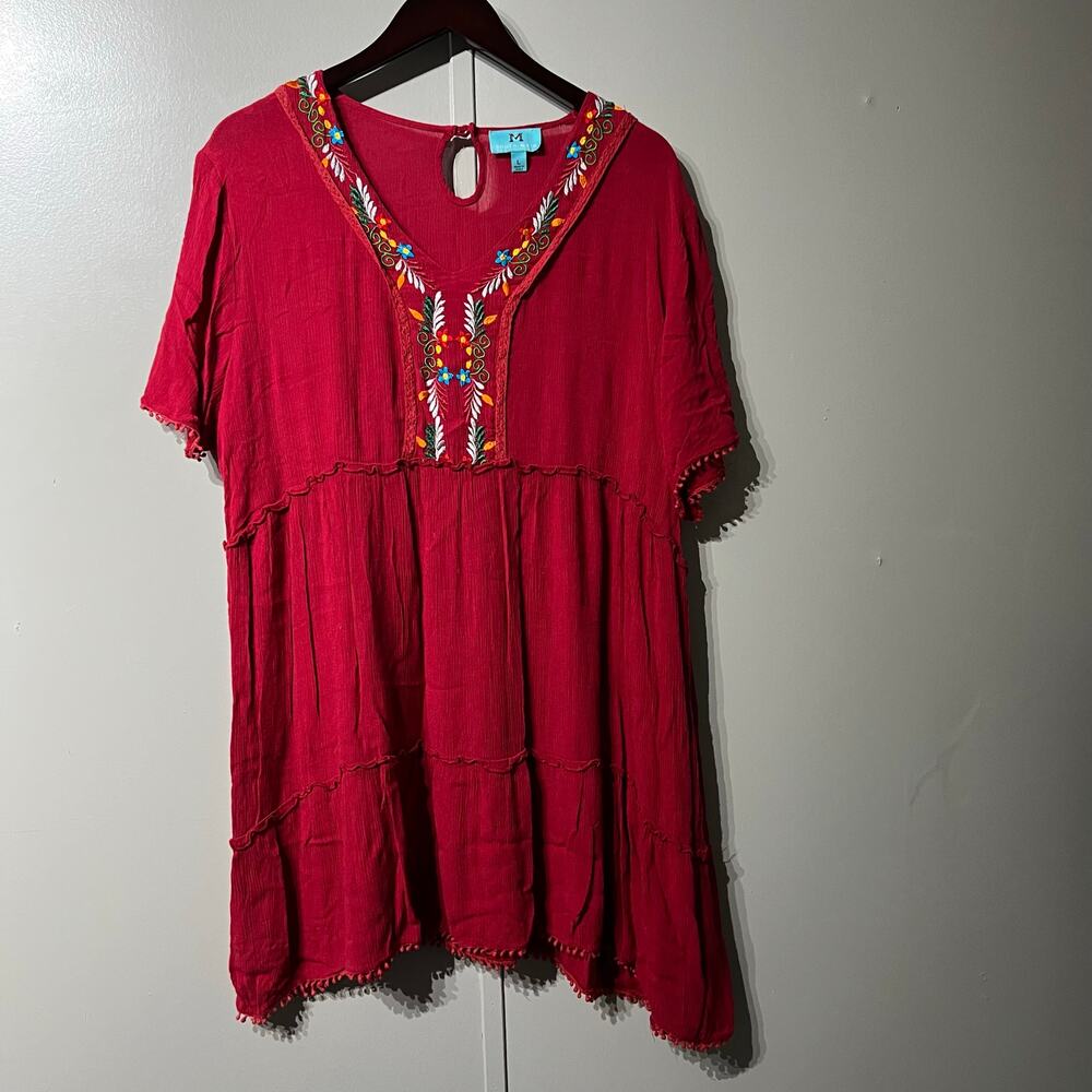 South Main Southwestern Embroidered V Neck Short Sleeve Blouse | Women's Large